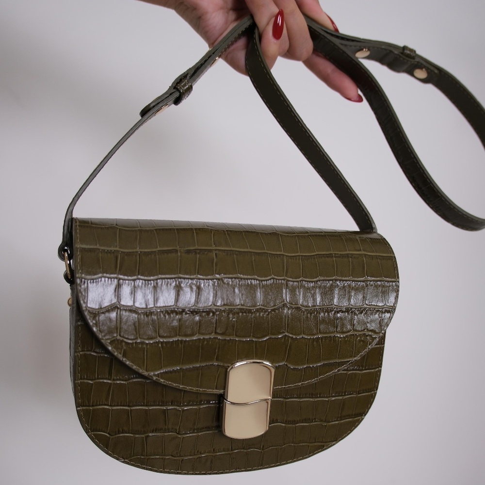 Sezane Claude Crocodile Moss Green *Limited Time Offer 100% Genuine Leather